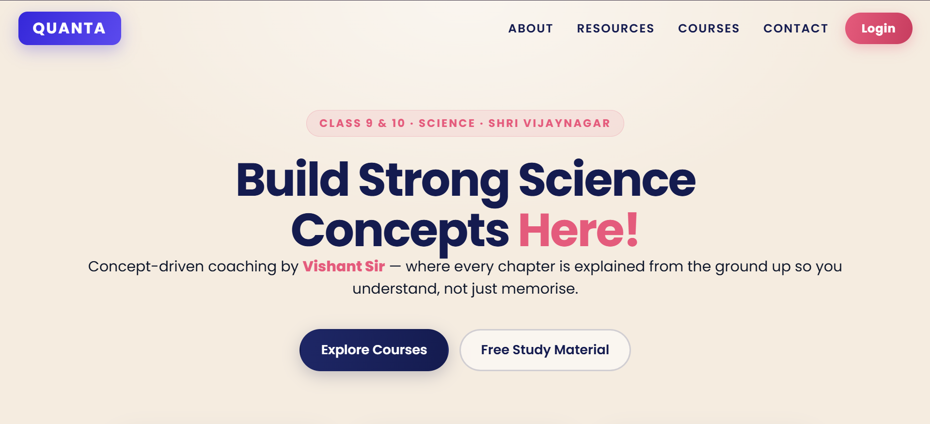 Quanta Classes website project by Bhavya Sharma